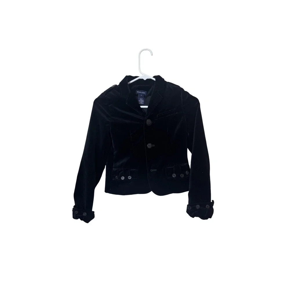 Ralph Lauren‎ Jacket Kids 8 Black Velvet Cropped Blazer Button Front Dressy